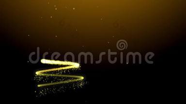 金色的圣诞树用金色的动画颗粒闪闪发光，雪花飘落
